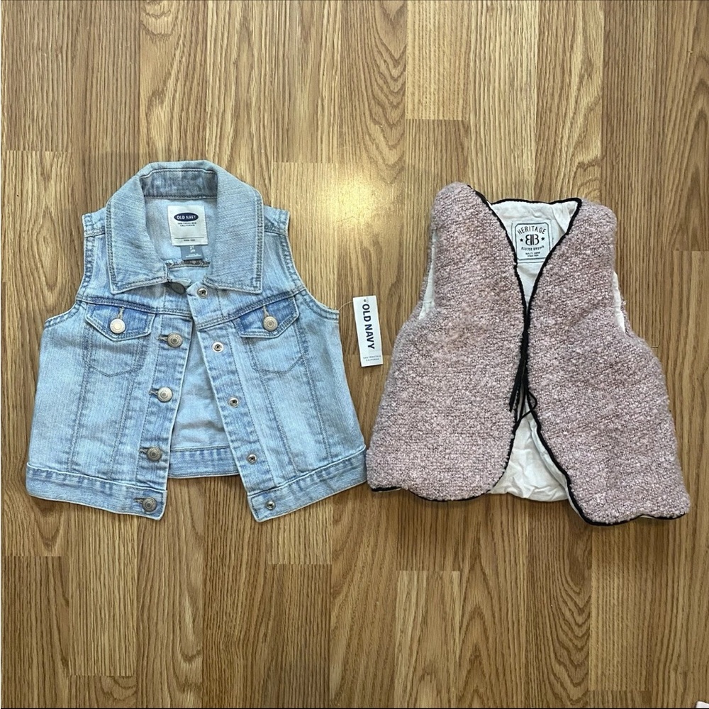 Old Navy Light Blue Denim Vest & Dusty Pink Sherpa Vest Set - Kids